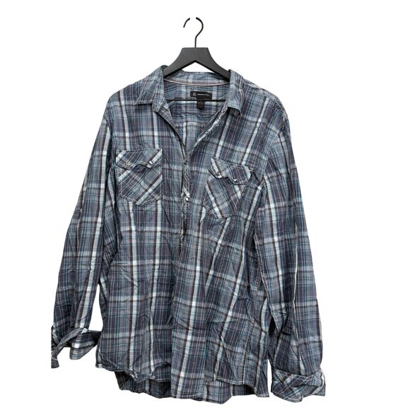INC International Concepts Shirt Men’s Blue Plaid Long Sleeve Button‎ Up XL #83 - Picture 1 of 10